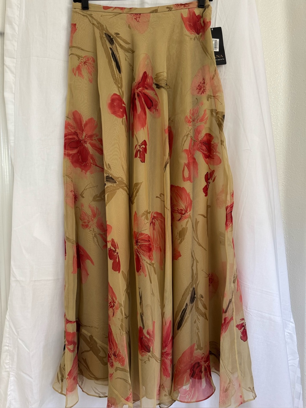 DANA BUCHMAN 100% Silk Floral Full Maxi Skirt Size 6 Retail $298